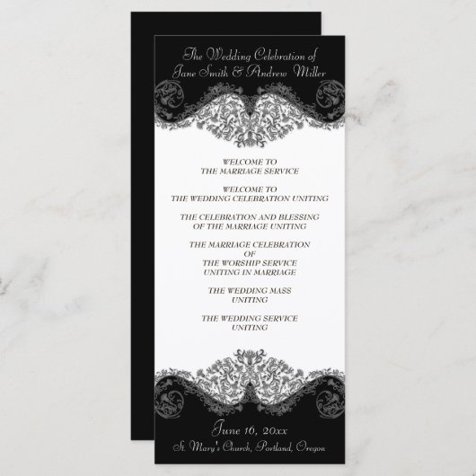 白黒のダマスクエレガント結婚式プログラム プログラム (正面/裏面)