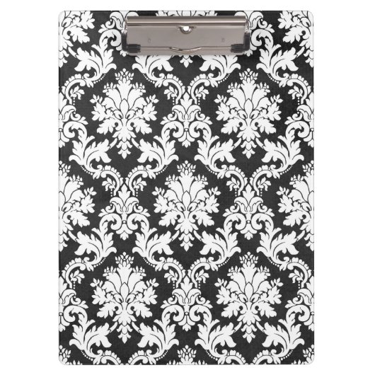 白黒のダマスクデザイン クリップボード (正面)