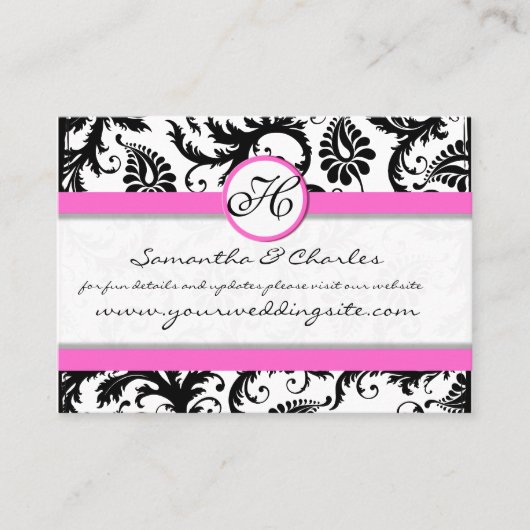 白黒のダマスクフローラ(ピンクのトリム付) 名刺 (正面)