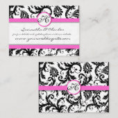 白黒のダマスクフローラ(ピンクのトリム付) 名刺 (正面/裏面)