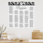 白黒のダマスク披露宴座席表 ポスター (キッチン)