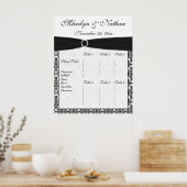 白黒のダマスク披露宴座席表 ポスター (キッチン)