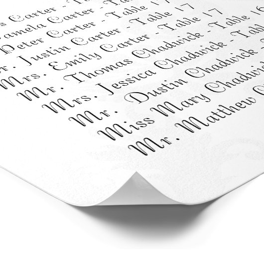 白黒のダマスク披露宴座席表 ポスター (角)