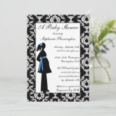 白黒のダマスク男の赤ちゃんの招待 招待状 (スタンド正面)