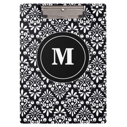 白黒のダマスク織のモノグラムのクリップボード クリップボード (正面)