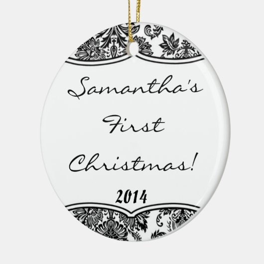 白黒のダマスク織のレースのパーソナライズな一流のオーナメント セラミックオーナメント (左)