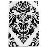 白黒のダマスク織パターンプリントのデザイン ミディアムペーパーバッグ (正面)