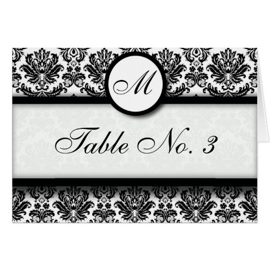 白黒のダマスコテーブルのシーティングカード (正面横)
