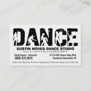 白黒のダンスのスタジオの踊りの先生 名刺