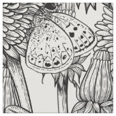 白黒のダンデリオン牧草地 ファブリック (クローズアップ)