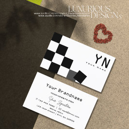 白黒のチェス盤（モノグラム付き） モダン 名刺