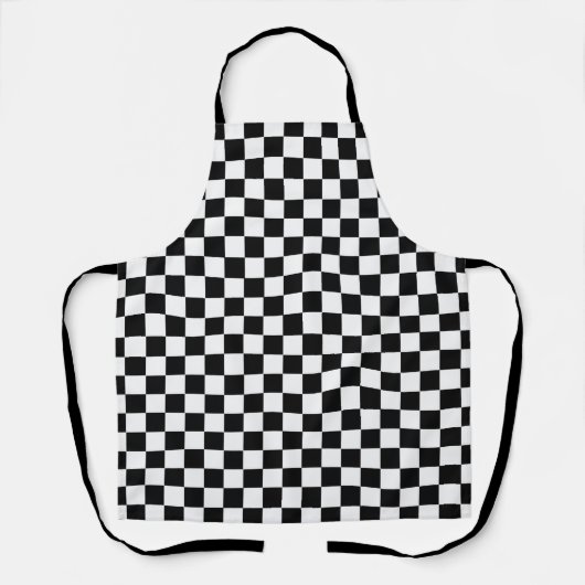 白黒のチェックラシックカーボード エプロン (正面)