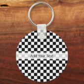 白黒のチェックラシックカーボード キーホルダー (正面)