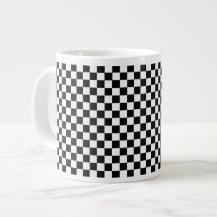 白黒のチェックラシックカーボード ジャンボコーヒーマグカップ