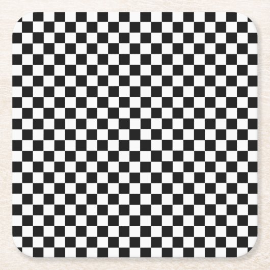 白黒のチェックラシックカーボード スクエアペーパーコースター (正面)
