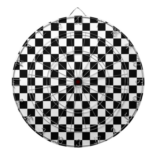 白黒のチェックラシックカーボード ダーツボード (正面)