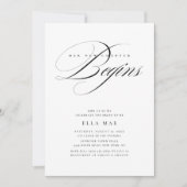 白黒のチャプターがオンラインで開始するブライダルシャワー 招待状 (正面)