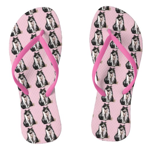 白黒のツキシード猫かわいい青いトング ビーチサンダル (ソール)