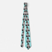 白黒のツキセド猫かわいいターコイズ ネクタイ (裏面)