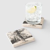 白黒のツリーの風景 ストーンコースター (横)