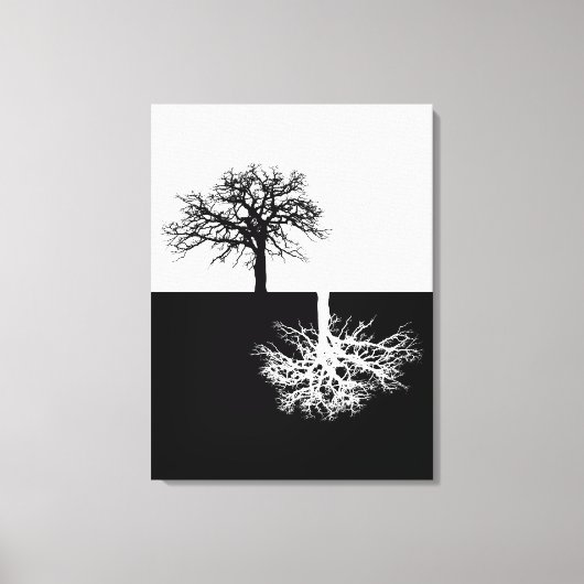 白黒のツリーモダンアートのキャンバス キャンバスプリント (正面)