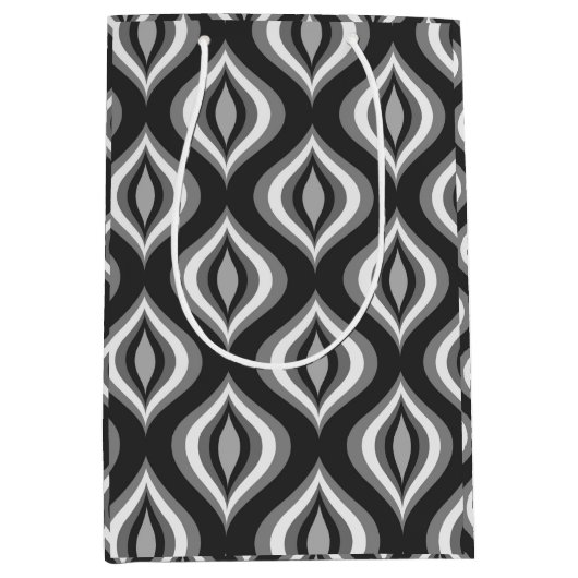 白黒のティアドロップのジオメトモダンリパターン ミディアムペーパーバッグ (正面)