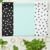 白黒のティール(緑がかった色)の水彩画の水玉模様パターン キッチンタオル (折り畳み)