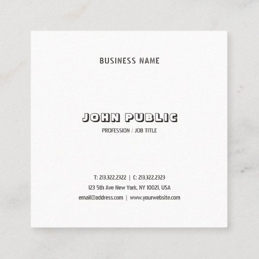白黒のテンプレートのモダンB&Wのエレガントなミニマリスト スクエア名刺 (裏面)