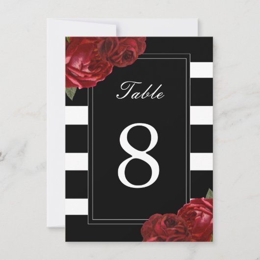 白黒のテーストライプブル番号 招待状 (正面)