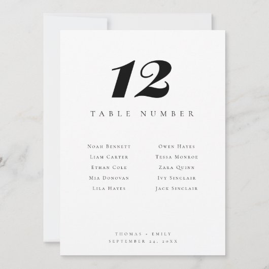 白黒のテーブル番号とゲスト名 (裏面)