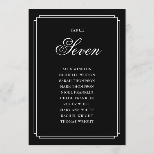 白黒のテーブル番号座席表 招待状 (正面)