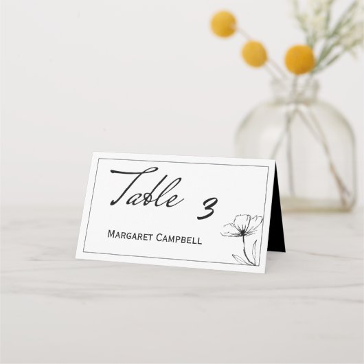 白黒のテーブ結婚ル番号座席表 プレイスカード (正面)