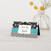 白黒のテー結婚ブル番号カード プレイスカード (裏面)