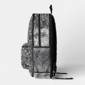 白黒のディッソ鏡グリッターパターン プリントバックパック (右)