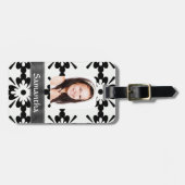 白黒のデイジーパターン ラゲッジタグ (正面横)
