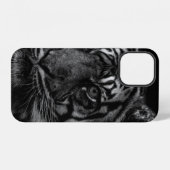 白黒のトラの肖像画 iPhoneケース (裏面横)