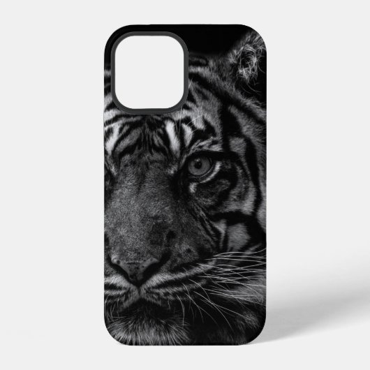 白黒のトラの肖像画 iPhoneケース (裏面)
