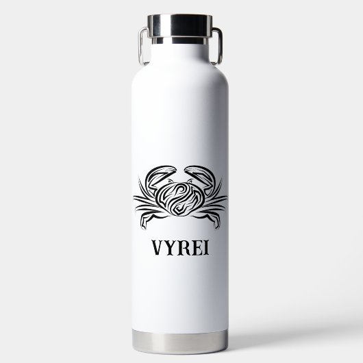 白黒のトライバルカニ ウォーターボトル (正面)