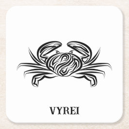 白黒のトライバルカニ スクエアペーパーコースター