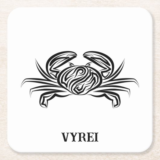 白黒のトライバルカニ スクエアペーパーコースター (正面)