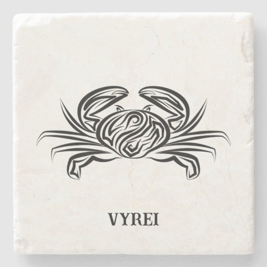 白黒のトライバルカニ ストーンコースター (正面)