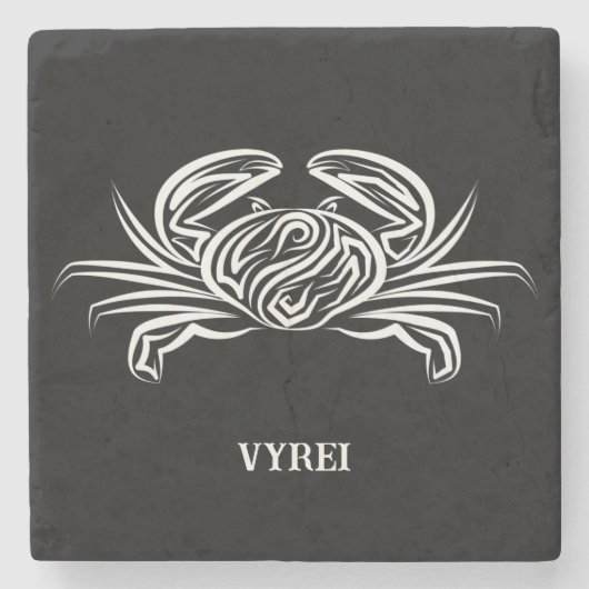 白黒のトライバルカニ ストーンコースター (正面)