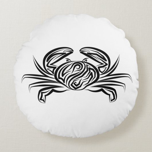 白黒のトライバルカニ ラウンドクッション (正面)