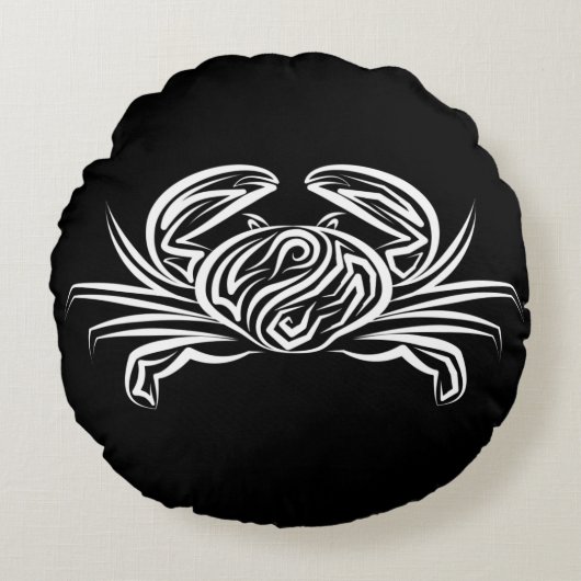 白黒のトライバルカニ ラウンドクッション (正面)