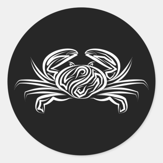 白黒のトライバルカニ ラウンドシール (正面)
