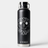 白黒のトライバルフクロウ ウォーターボトル (背面)