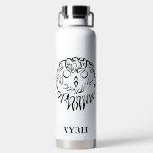 白黒のトライバルフクロウ ウォーターボトル (背面)