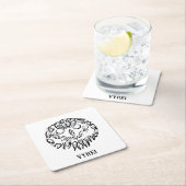 白黒のトライバルフクロウ スクエアペーパーコースター (インサイチュ)