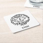 白黒のトライバルフクロウ スクエアペーパーコースター (アングル)