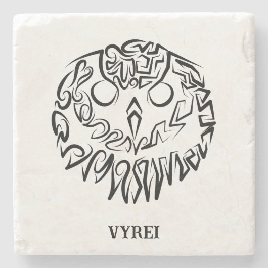 白黒のトライバルフクロウ ストーンコースター (正面)